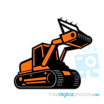 Tracked Mulching Tractor Icon Retro Stock Image