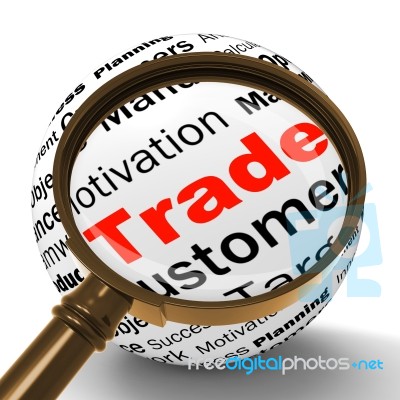 Trade Magnifier Definition Shows Stock Trading Or Sharing Stock Image