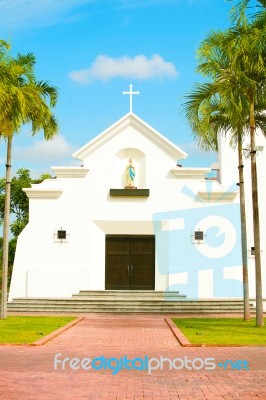 Traditional American White Church Stock Photo