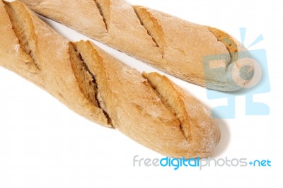 Traditional Baguette On White Background Stock Photo