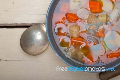 Traditional Italian Minestrone Soup Stock Photo