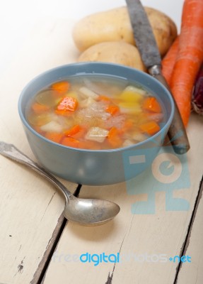 Traditional Italian Minestrone Soup Stock Photo