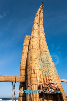 Traditional Peruvian Small Reed Boats (caballitos De Totora), St… Stock Photo