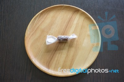 Traditional Soft Caramel Candy In White Wrapped Paper Stock Photo