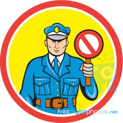Traffic Policeman Stop Hand Signal Cartoon Stock Image
