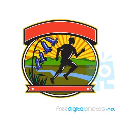 Trail Runner Bluebells Oval Icon Stock Image