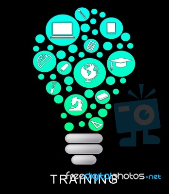 Training Lightbulb Indicates Learning Skills And Coaching Stock Image
