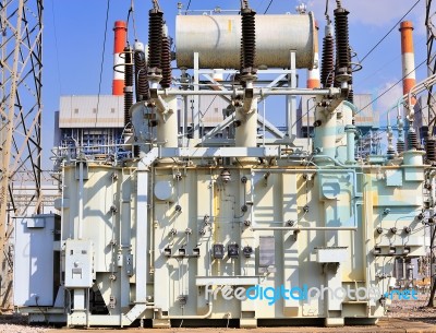 Transformer On High Power Station   Stock Photo