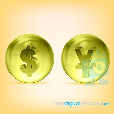 Transparent Dollar And Yen Stock Image