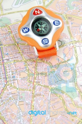 Travel Concept With A Compass On A Map Stock Photo