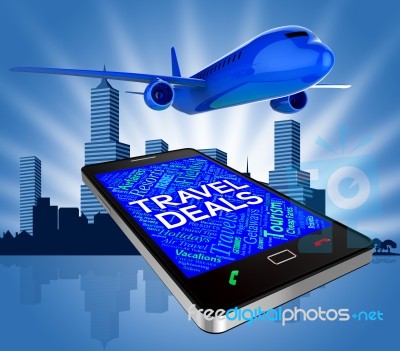 Travel Deals Indicates Trips Getaway And Airplane 3d Rendering Stock Image
