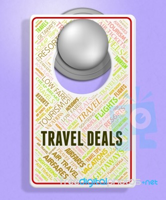 Travel Deals Represents Holiday Discount And Sign Stock Image