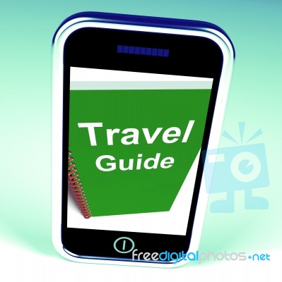 Travel Guide Phone Represents Advice On Traveling Stock Image