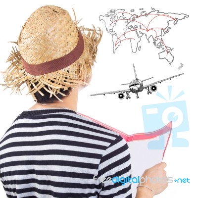Traveler Planning For Travel Stock Photo