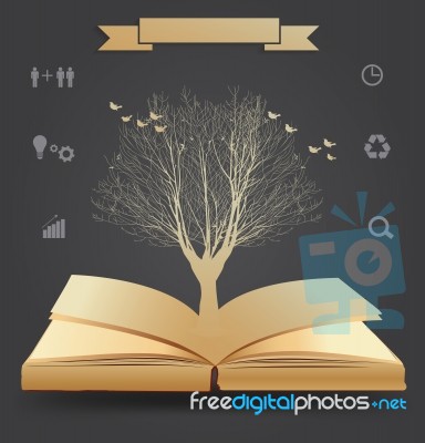 Tree Silhouette On Book Stock Image