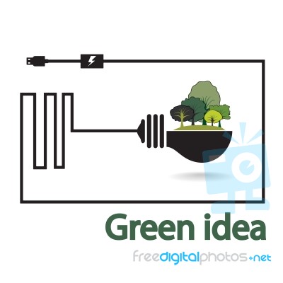 Trees And Green Light Bulb Stock Image