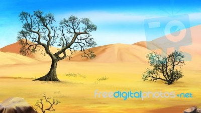 Trees On The Edge Of The Desert In A Summer Day Stock Image