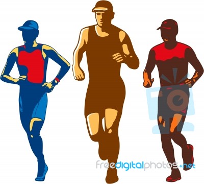 Triathlete Marathon Front Collection Retro Stock Image