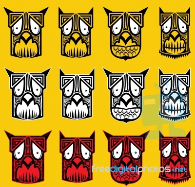 Tribal Scary Halloween Skull Totem Mascot  Illustration Stock Image