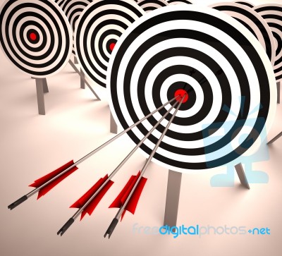 Triple Target Shows Accuracy, Aim And Skill Stock Image