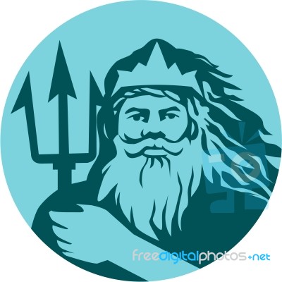Triton Trident Front Circle Retro Stock Image