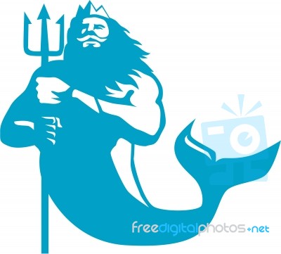Triton Wielding Trident Retro Stock Image