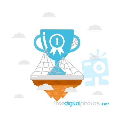 Trophy On Island With Spider Web Stock Image