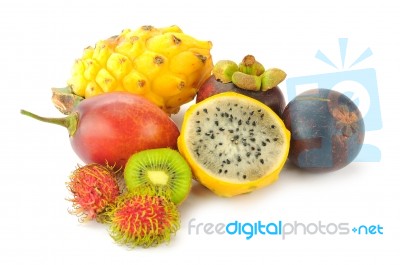 Tropical Fruits Isolated On A White Background Stock Photo