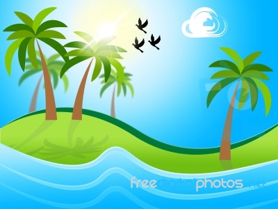 Tropical Island Means Flock Of Birds And Atoll Stock Image