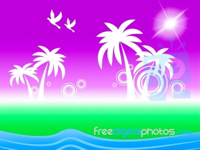 Tropical Island Represents Flock Of Birds And Beach Stock Image