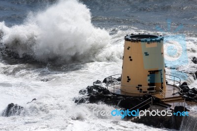 Tropical Storm Hitting The Lookout Tower Stock Photo