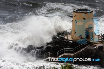 Tropical Storm Hitting The Lookout Tower Stock Photo