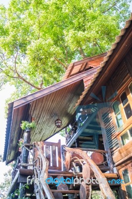 Tropical Wooden Tree House In Resort Stock Photo