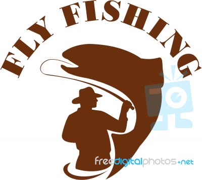 Trout Fly Fishing Isolated Retro Stock Image