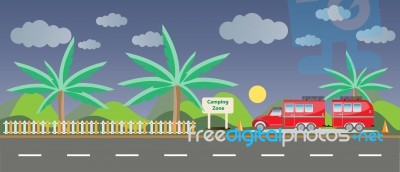 Truck And Camping Caravan Car With Landscape Background Stock Image Truck And Camping Caravan Car With Landscape Background Stock Image