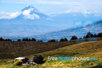 Tungurahua And Altar Volcanoes, Andes Of Central Ecuador Stock Photo