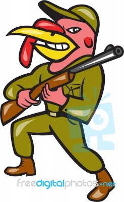 Turkey Hunter Carry Rifle Shotgun Cartoon Stock Image