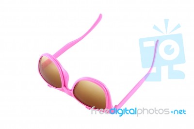 Turn Up Pink Eye Glasses With Sun Shield On White Background Stock Photo