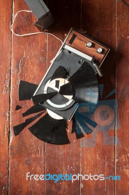 Turntables And Vinyl On Wooden Background Stock Photo