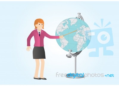 tutor teaching with globe Stock Image