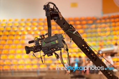 TV Camera On Crane In Studio Stock Photo TV Camera On Crane In Studio Stock Photo