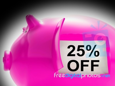 Twenty-five Percent Off Piggy Bank Message Shows Price Slashed 2… Stock Image