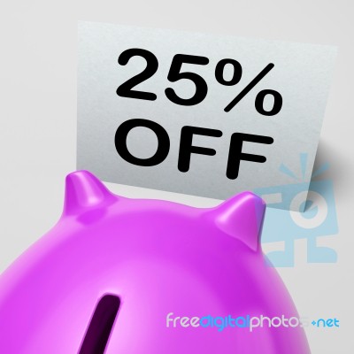 Twenty-five Percent Off Piggy Bank Shows 25 Discounts Stock Image