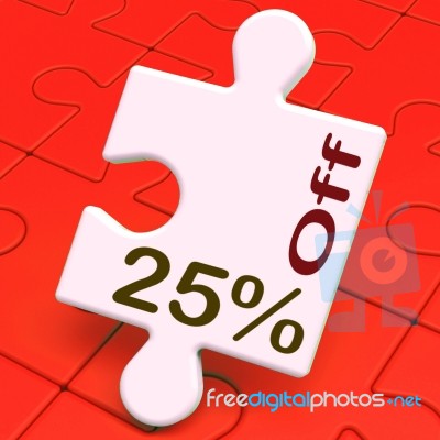 Twenty Five Percent Off Puzzle Means Reduction Or Sale 25% Stock Image