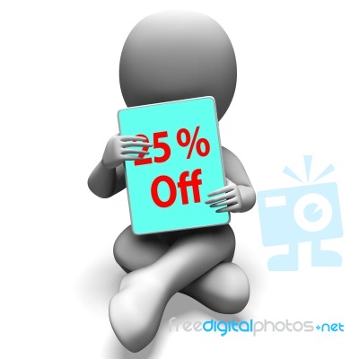 Twenty Five Percent Off Tablet Means 25% Discount Or Sale Online… Stock Image