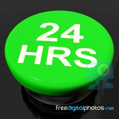 Twenty Four Hours Button Shows Open 24 Hours Stock Image