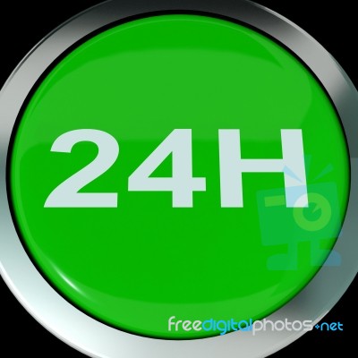 Twenty Four Hours Button Shows Open 24 Hours Stock Image