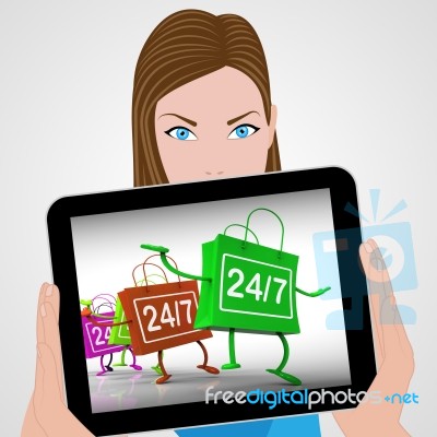 Twenty-four Seven Bags Displays Shopping Availability And Open H… Stock Image Twenty-four Seven Bags Displays Shopping Availability And Open H… Stock Image