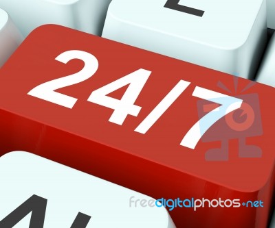 Twenty Four Seven Keys Means All Week
 Stock Image