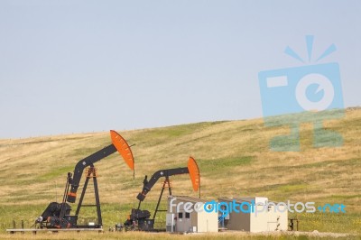 Twin Oil Wells Stock Photo